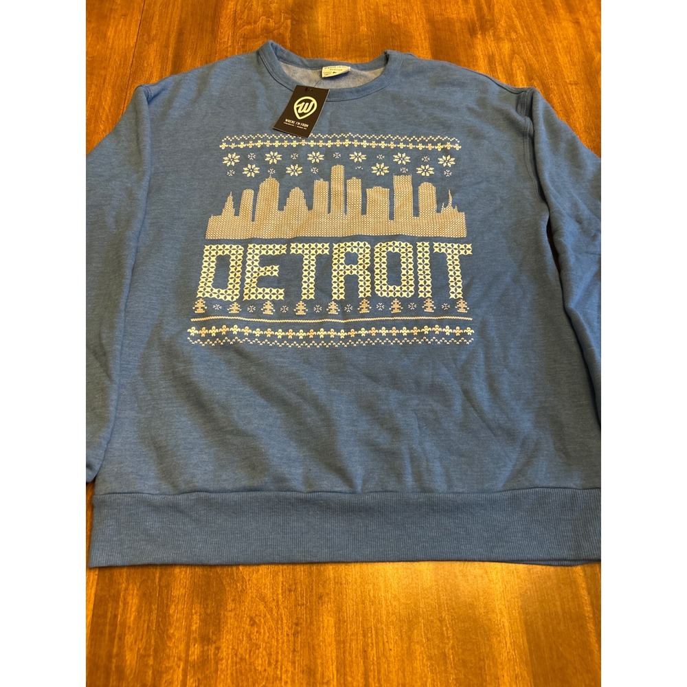 Where I'm From Sweatshirt Women M Blue Detroit Skyline Fair Isle Pullover 10052